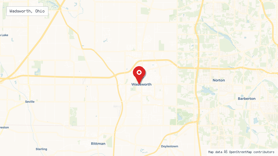 Street map of Wadsworth, Ohio with location pin