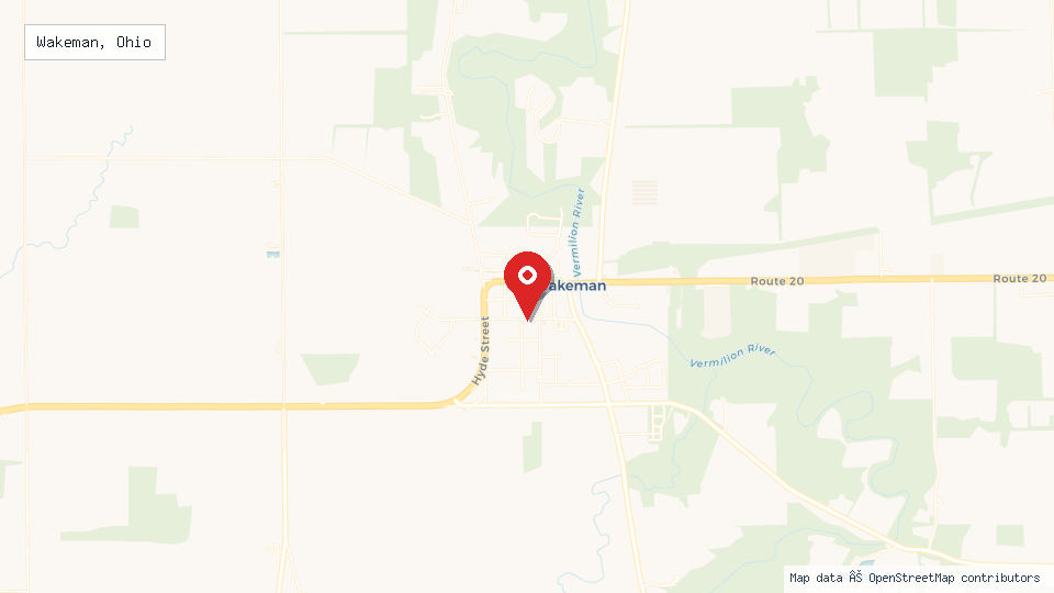 Street map of Wakeman, Ohio with location pin