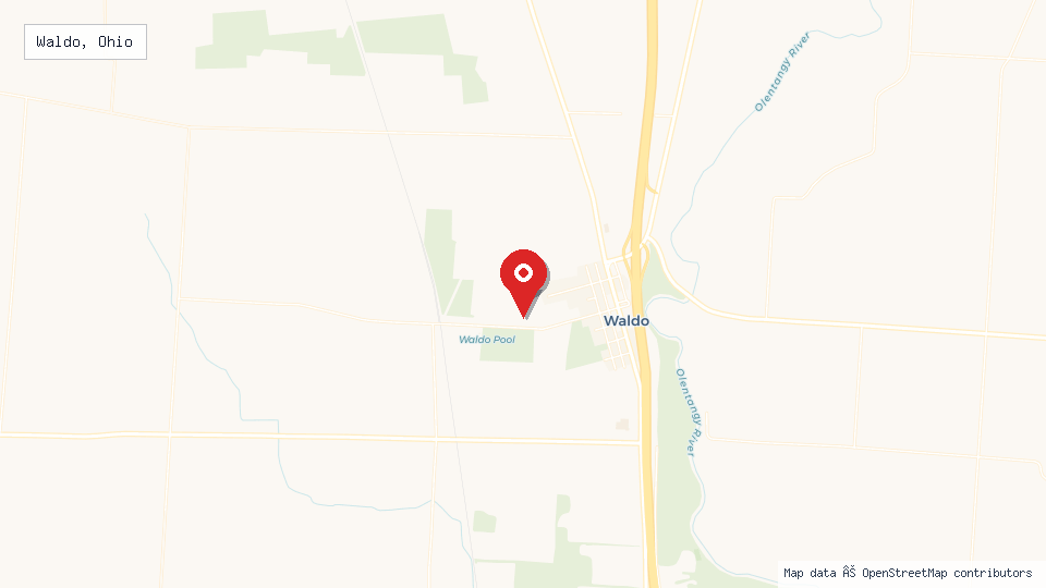 Street map of Waldo, Ohio with location pin