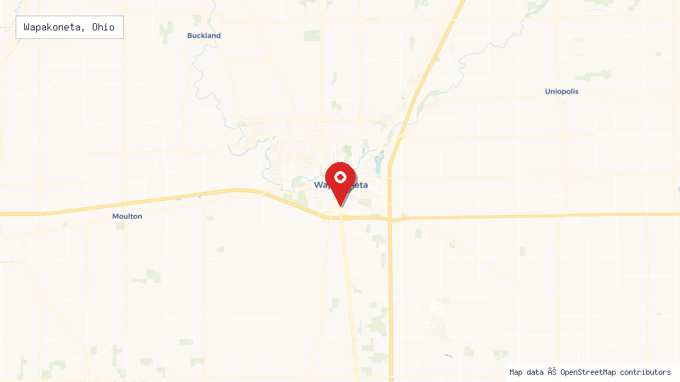 Street map of Wapakoneta, Ohio with location pin
