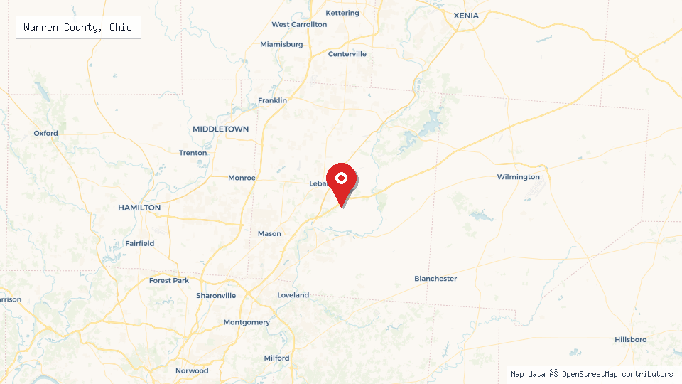 Street map of Warren County, Ohio with location pin