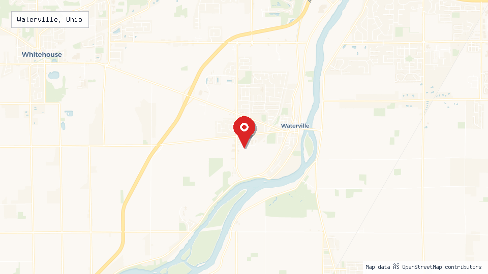 Street map of Waterville, Ohio with location pin