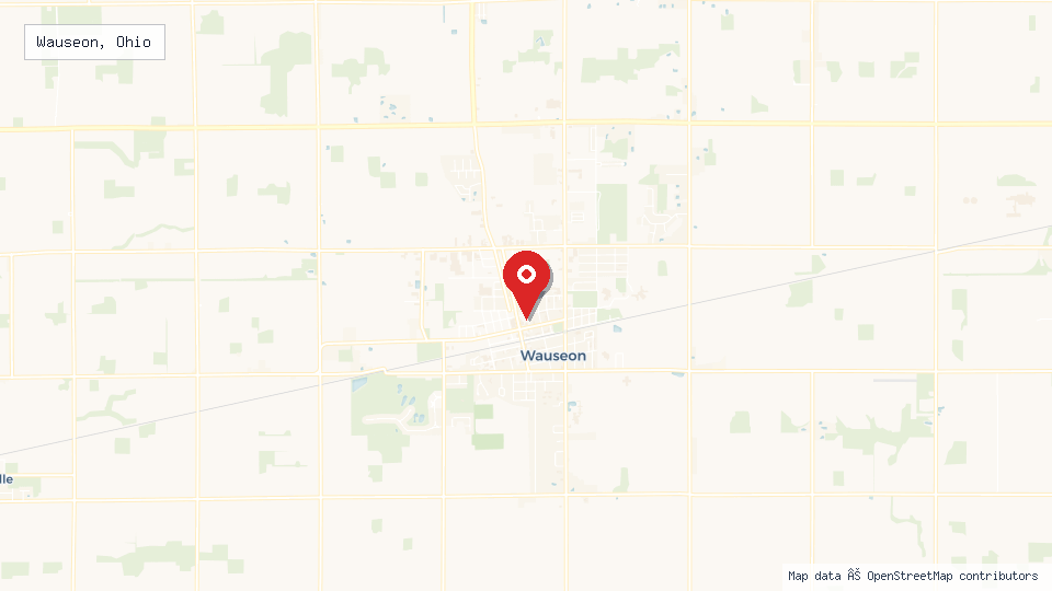 Street map of Wauseon, Ohio with location pin