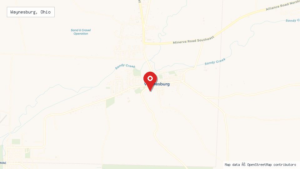 Street map of Waynesburg, Ohio with location pin