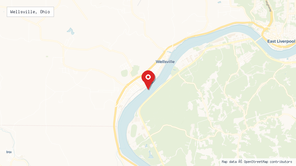 Street map of Wellsville, Ohio with location pin