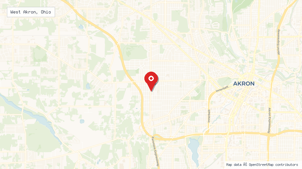 Street map of West Akron, Ohio with location pin