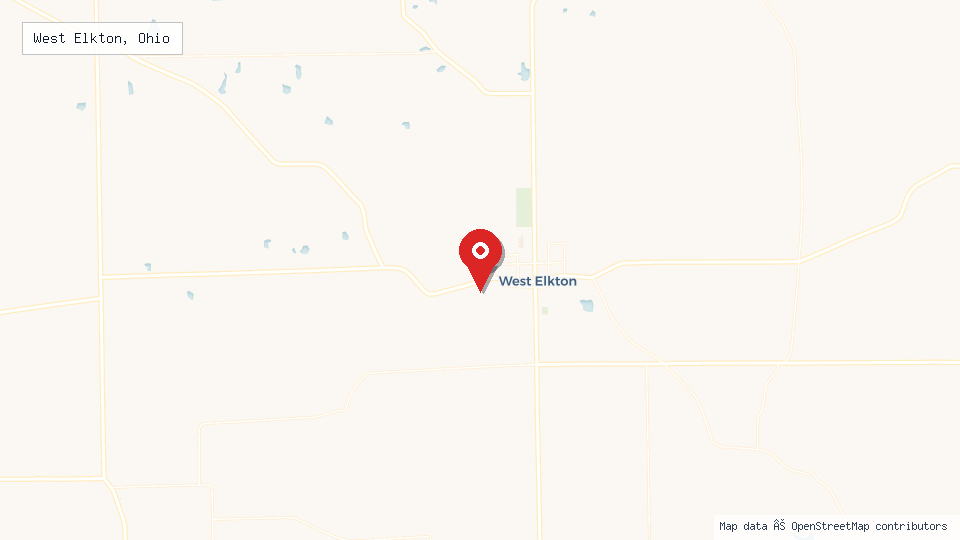 Street map of West Elkton, Ohio with location pin