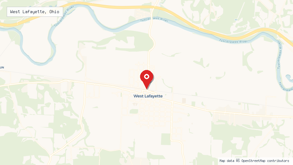 Street map of West Lafayette, Ohio with location pin
