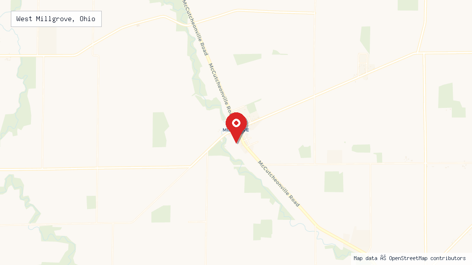 Street map of West Millgrove, Ohio with location pin
