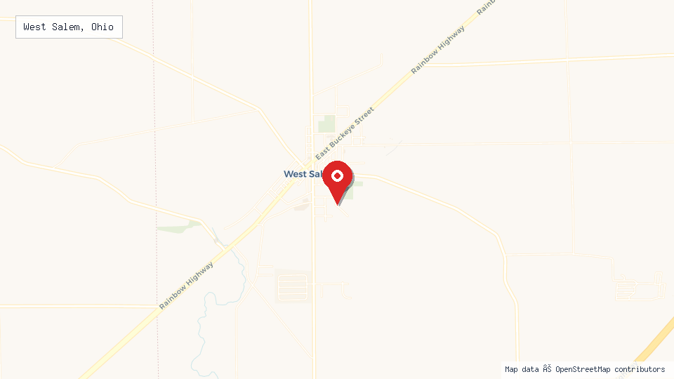 Street map of West Salem, Ohio with location pin