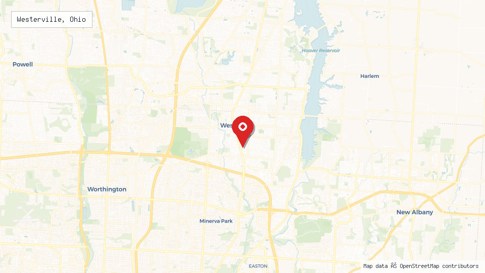 Street map of Westerville, Ohio with location pin