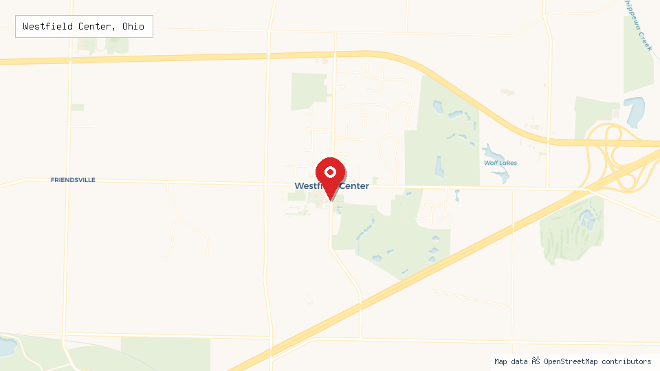 Street map of Westfield Center, Ohio with location pin