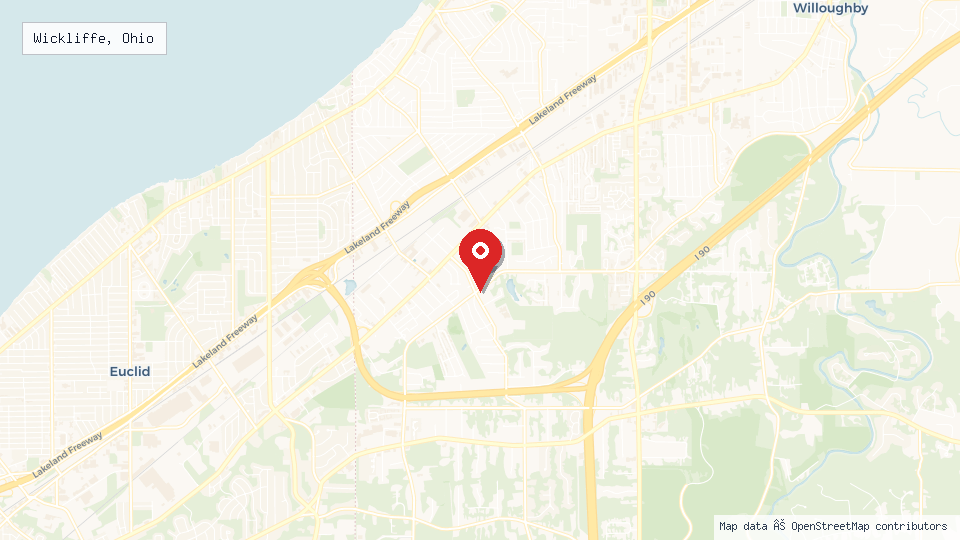 Street map of Wickliffe, Ohio with location pin