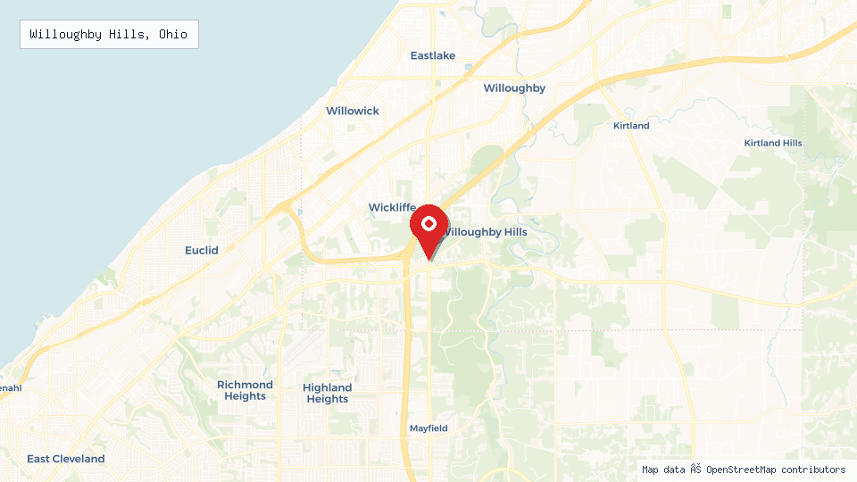 Street map of Willoughby Hills, Ohio with location pin
