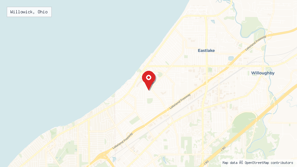 Street map of Willowick, Ohio with location pin