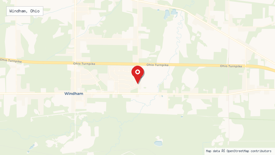 Street map of Windham, Ohio with location pin