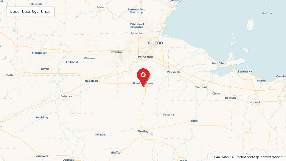 Street map of Wood County, Ohio with location pin