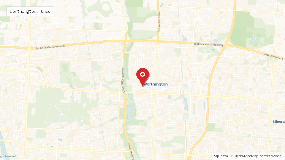 Street map of Worthington, Ohio with location pin