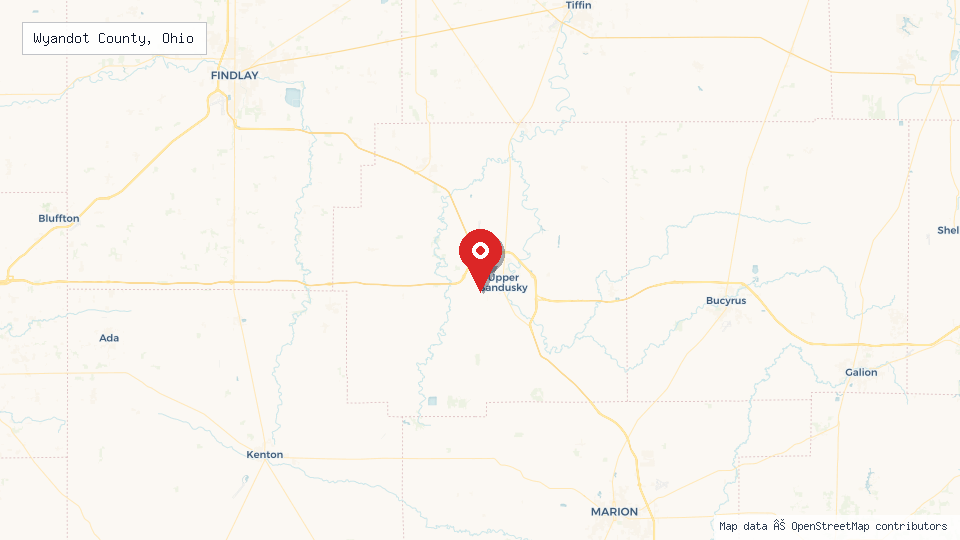 Street map of Wyandot County, Ohio with location pin