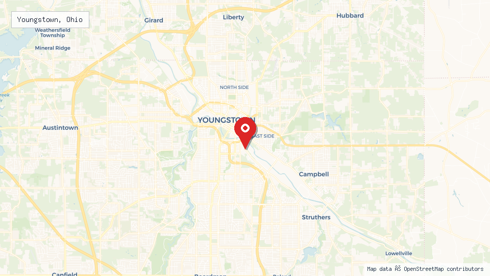 Street map of Youngstown, Ohio with location pin