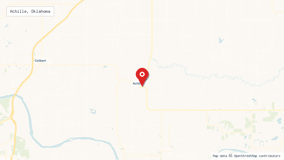 Street map of Achille, Oklahoma with location pin