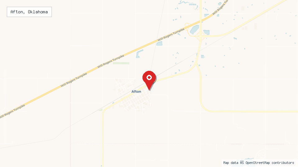 Street map of Afton, Oklahoma with location pin