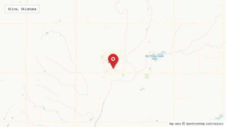 Street map of Aline, Oklahoma with location pin