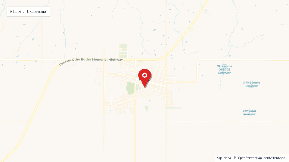 Street map of Allen, Oklahoma with location pin