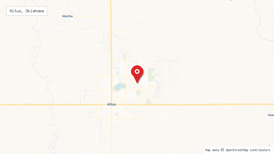 Street map of Altus, Oklahoma with location pin