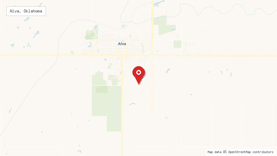 Street map of Alva, Oklahoma with location pin