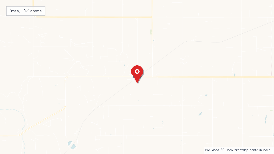Street map of Ames, Oklahoma with location pin