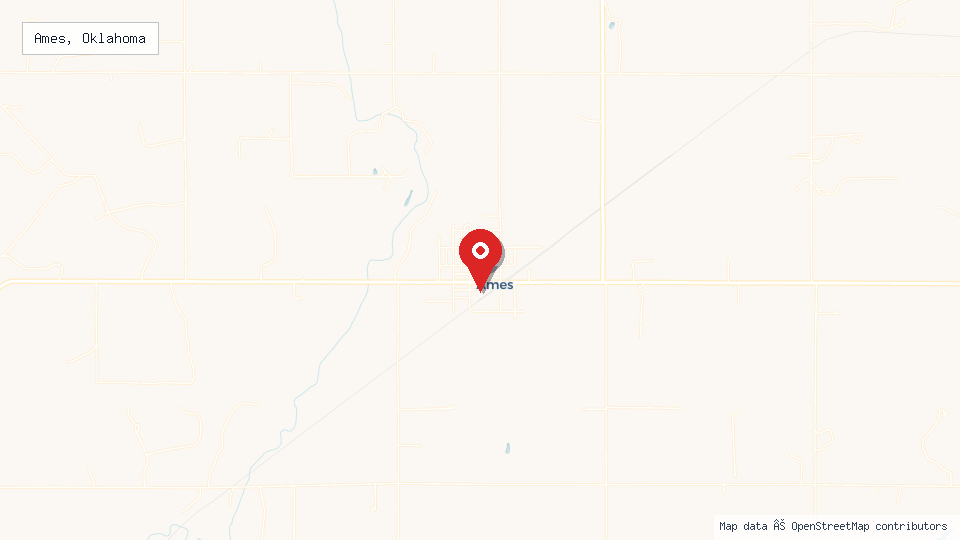 Street map of Ames, Oklahoma with location pin