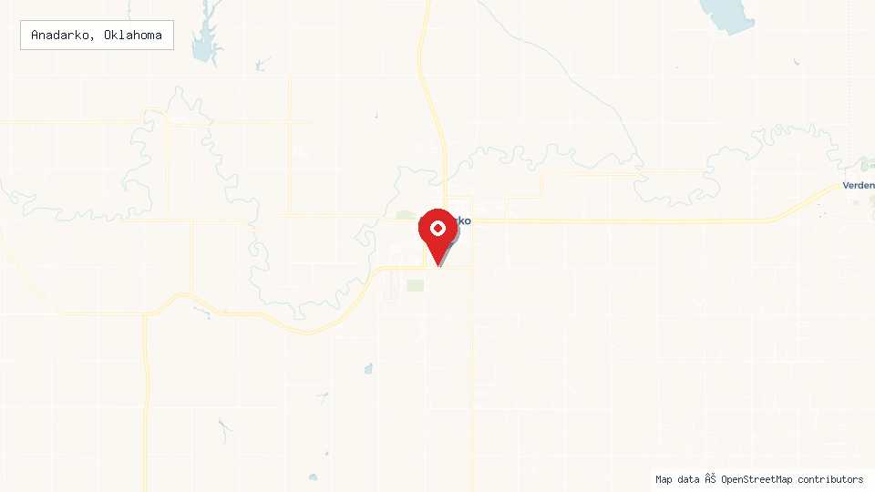 Street map of Anadarko, Oklahoma with location pin
