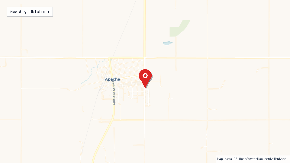 Street map of Apache, Oklahoma with location pin