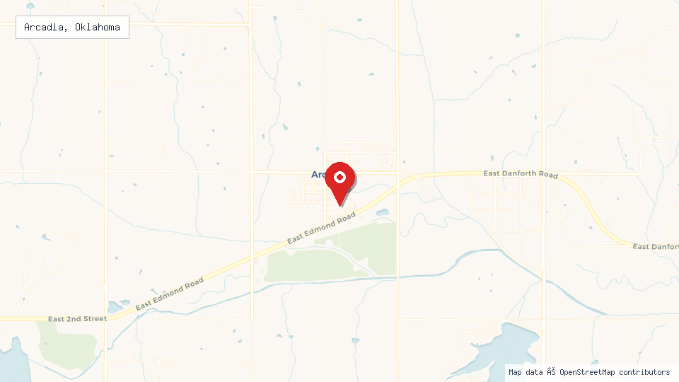 Street map of Arcadia, Oklahoma with location pin