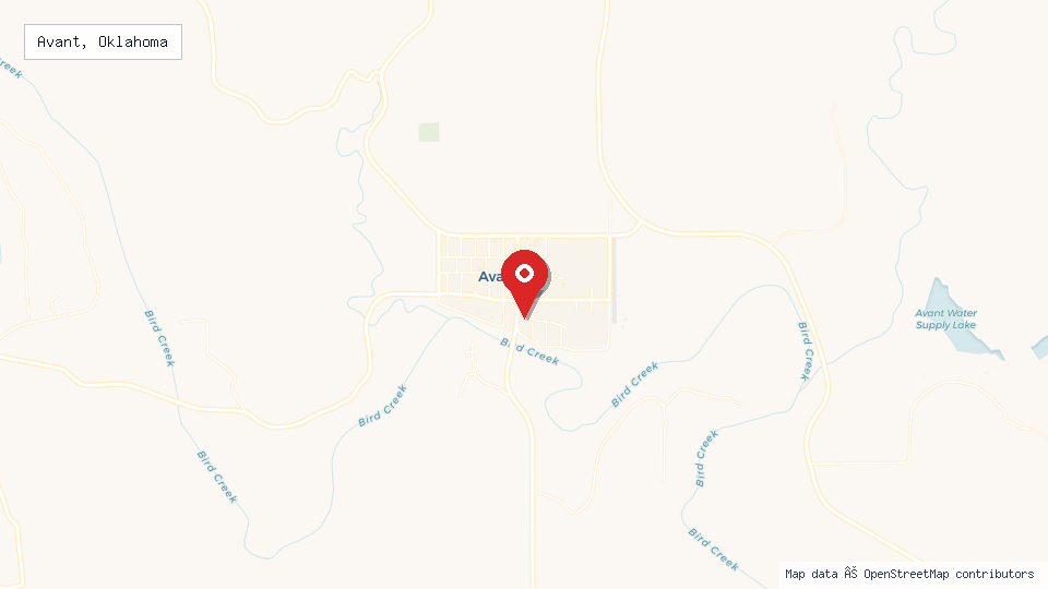 Street map of Avant, Oklahoma with location pin