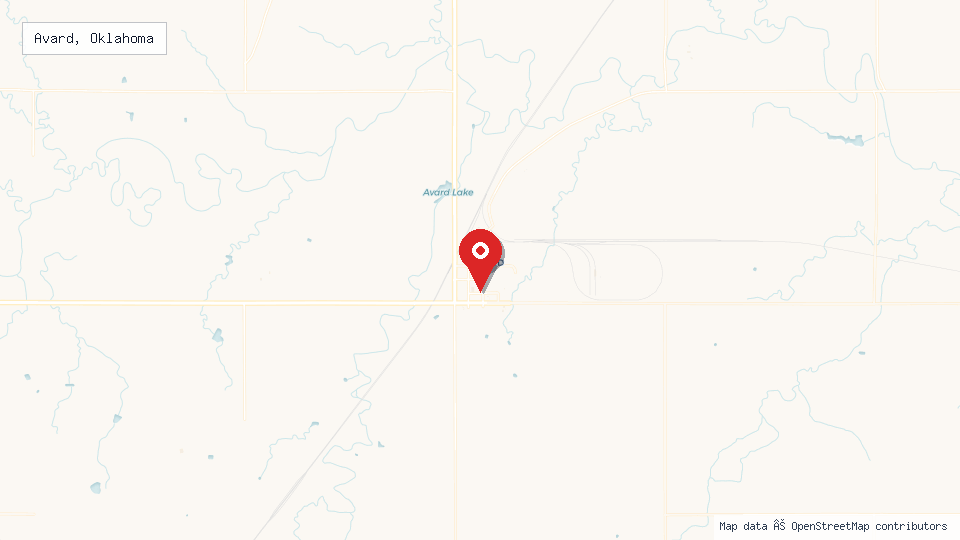 Street map of Avard, Oklahoma with location pin