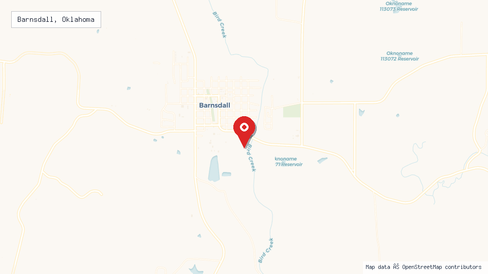 Street map of Barnsdall, Oklahoma with location pin
