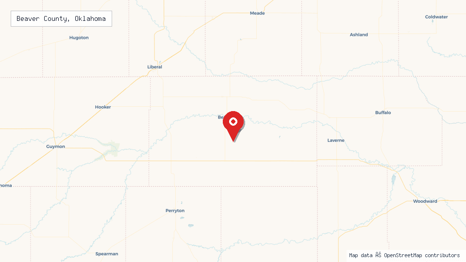 Street map of Beaver County, Oklahoma with location pin