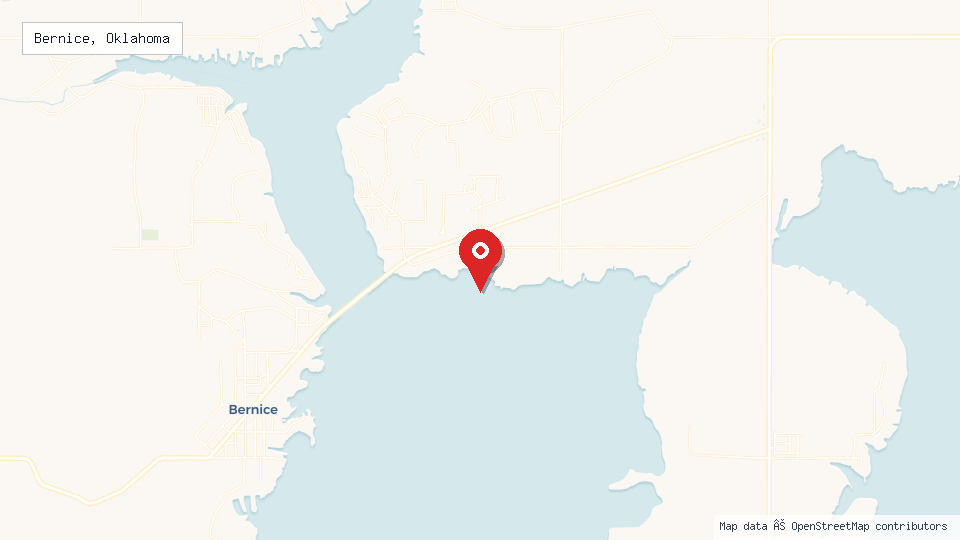 Street map of Bernice, Oklahoma with location pin