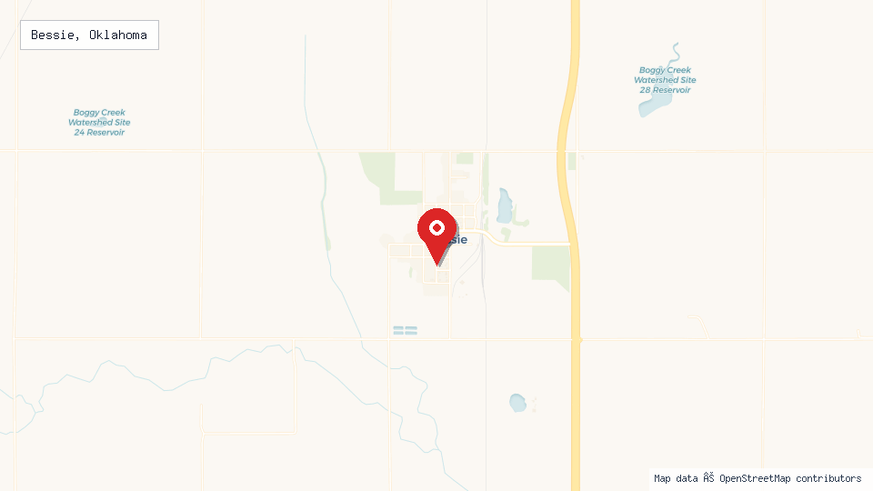 Street map of Bessie, Oklahoma with location pin