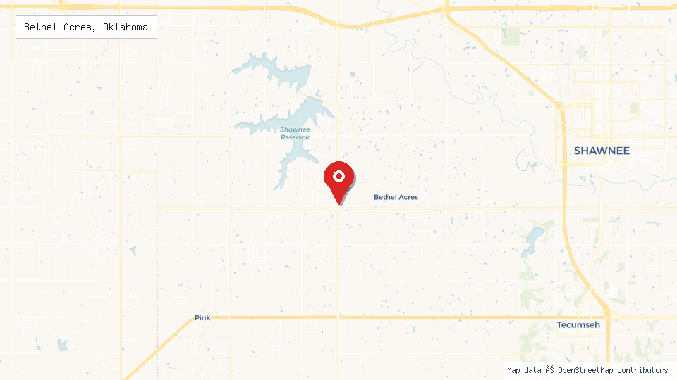 Street map of Bethel Acres, Oklahoma with location pin