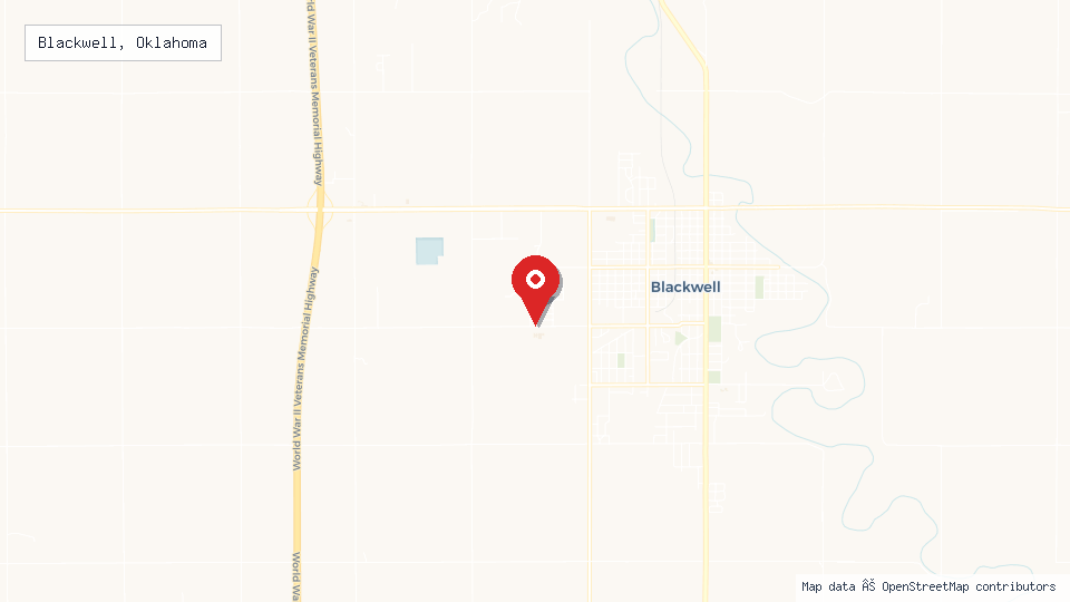 Street map of Blackwell, Oklahoma with location pin