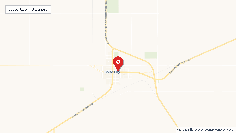 Street map of Boise City, Oklahoma with location pin