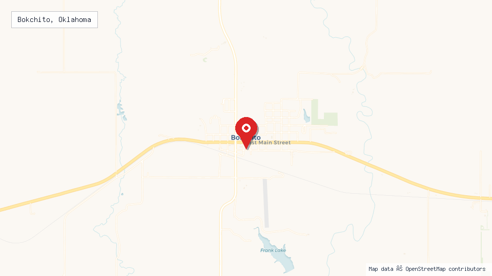 Street map of Bokchito, Oklahoma with location pin