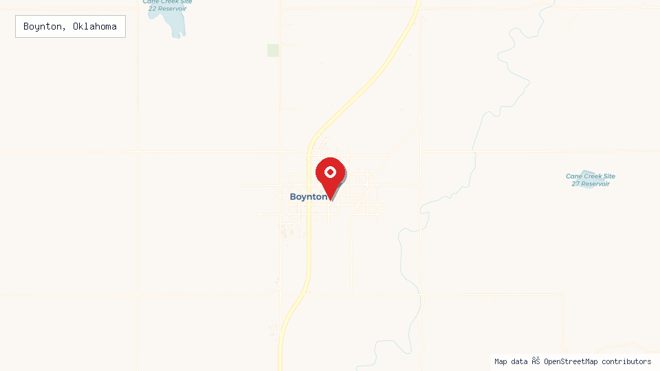 Street map of Boynton, Oklahoma with location pin