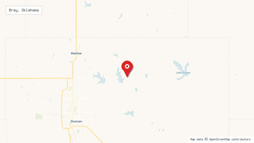 Street map of Bray, Oklahoma with location pin
