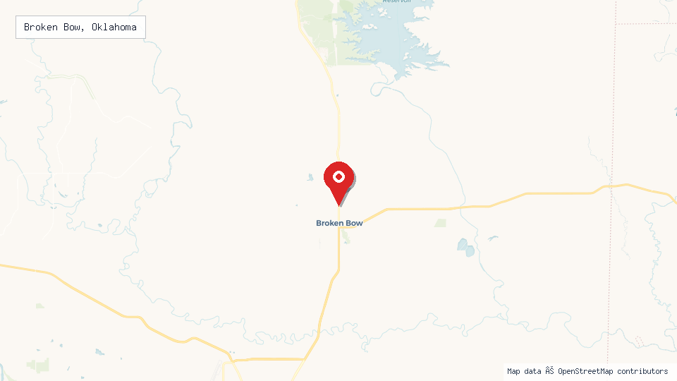 Street map of Broken Bow, Oklahoma with location pin