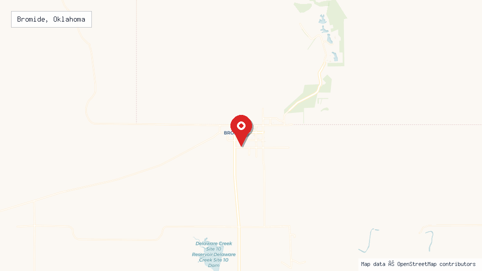 Street map of Bromide, Oklahoma with location pin