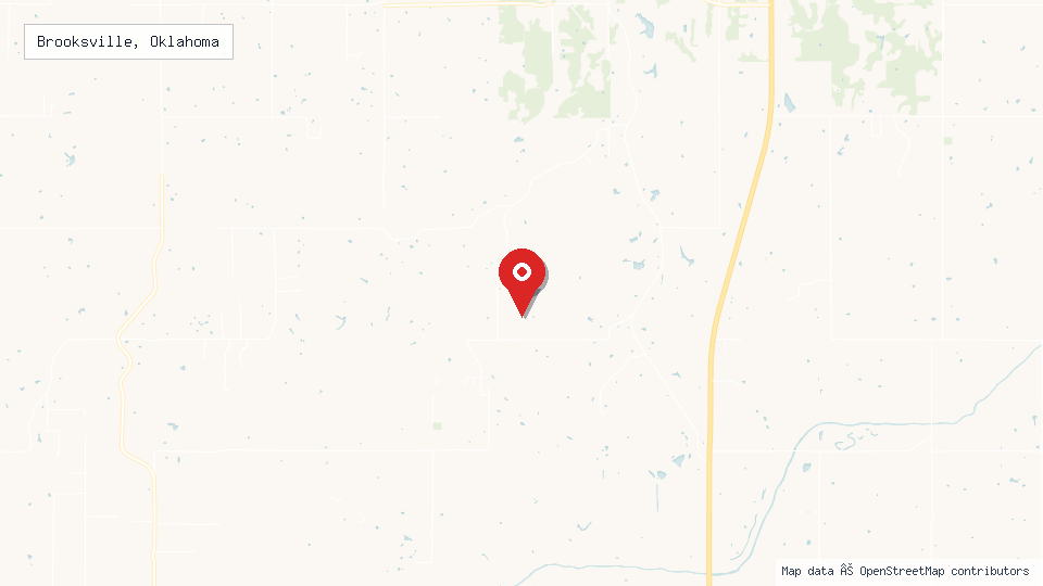 Street map of Brooksville, Oklahoma with location pin